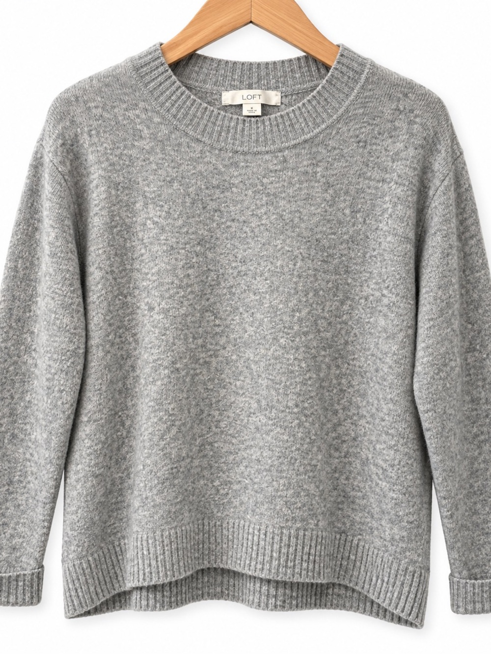 LOFT Gray Wool Blend Crewneck Sweater Soft Knit Size M